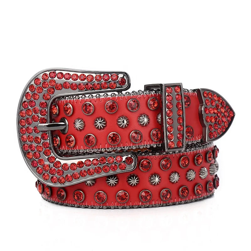 Personalized Wholesale PU Leather Hip Hop Style 3.8cm Width Alloy Strap Rhinestone Embedded Buckle High Quality Silver Belts for
