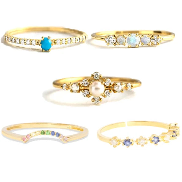 Flower Color Zircon Gold Plated Turquoise OPal Open Ring Does Not Fade Wholesale