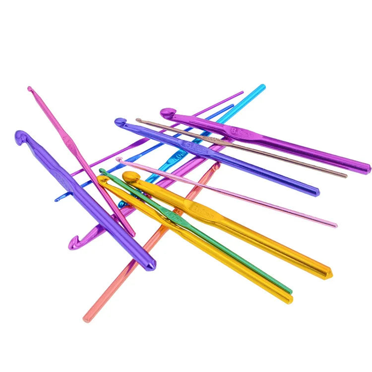 Metal Handle Crochet Hook Knitting Needles Set Crocheting Needle Tool Aluminum Colored Crochet Sweater Knitting DIY Crafts
