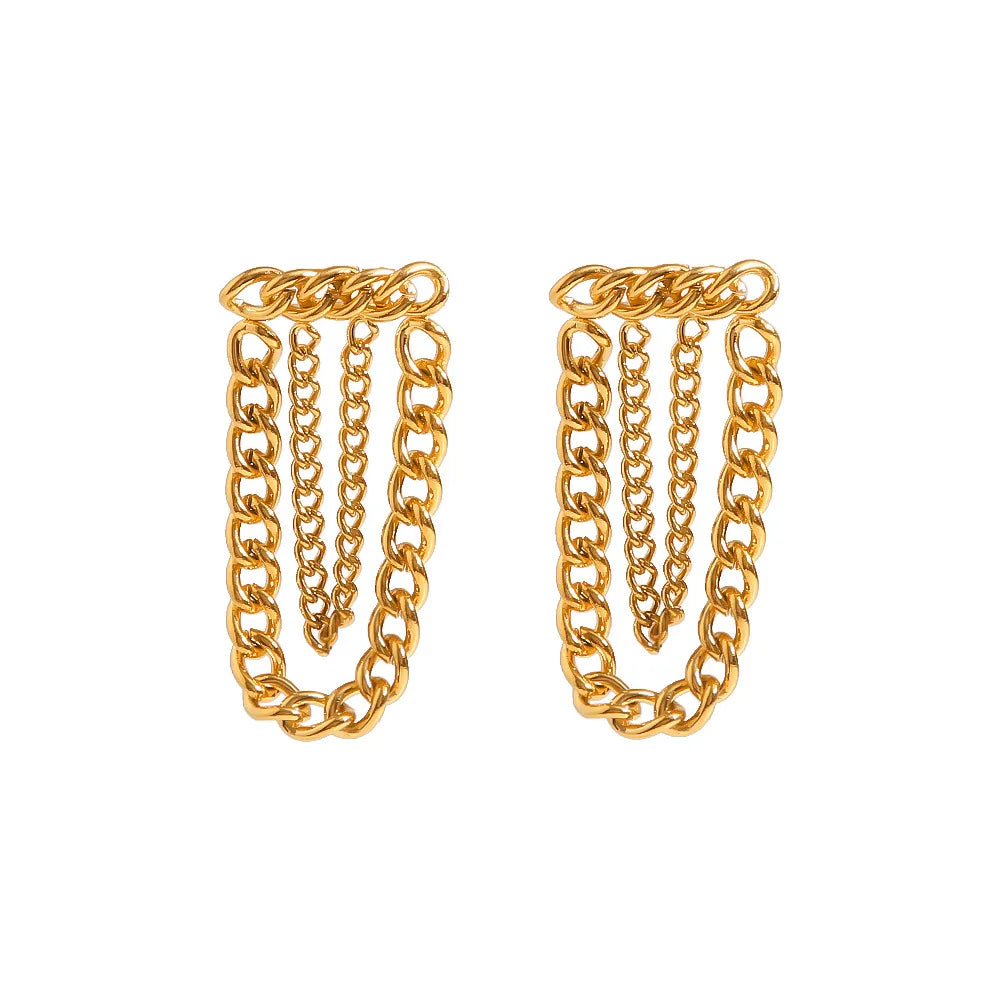 Wholesale Hip Hop Jewelry Waterproof Gold Plated Stainless Steel Tassel Earrings for Women Long Chain's Tassel Earrings
