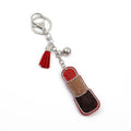 New Splicing Color Rhinestone Korean Bags Lipgloss Shape Pendant Fashion Leather Tassel Rhinestone Bling Lipstick Keychain