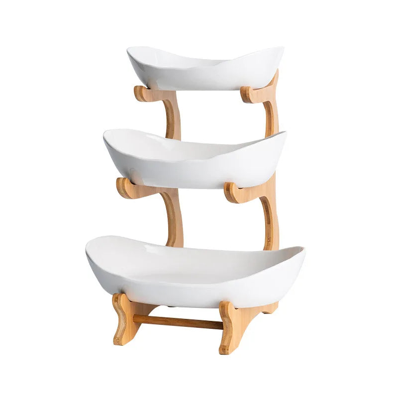 Household Dim Sum Plate Fruit Plate Fruit Tray Bamboo Shelf Dried Fruit Tray Creative Living Room Snack Storage Candy Plate