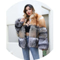 Luxury Silver Mix Red Fox Fur Jacket Windproof Women Winter Red Fox Fur Coat
