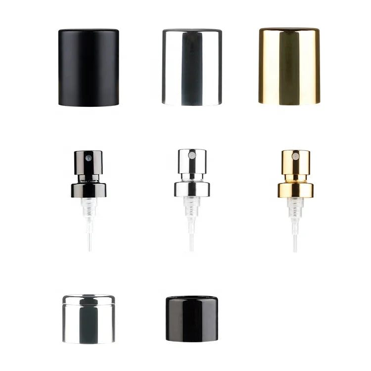 High Quality 15mm Black and Silver Aluminum-Plastic Cap with Perfume Pump and Collar for Bottles