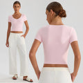 Double-Layer Basic Women Fashion Casual Lounge Wear Skinny Shirts Crop Top Compression Shirts for Women Fitness