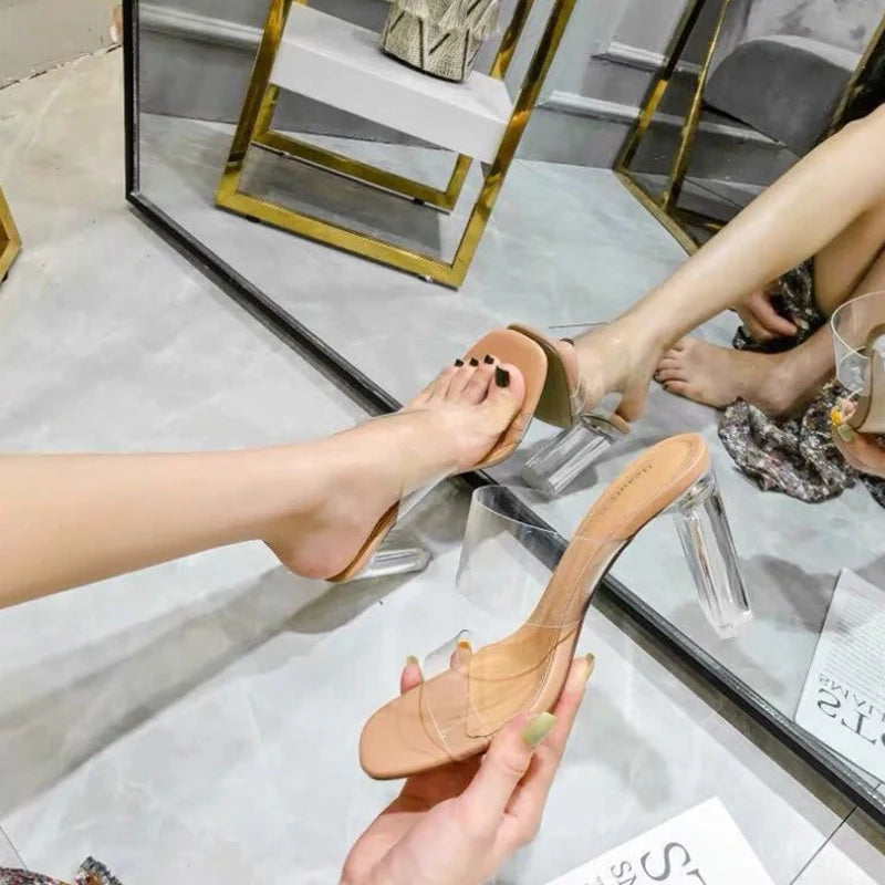 Wholesale Customization 2024 Europe and America Ins Style Elegant Ladies Transparent Platform slippers High Heel Sandals