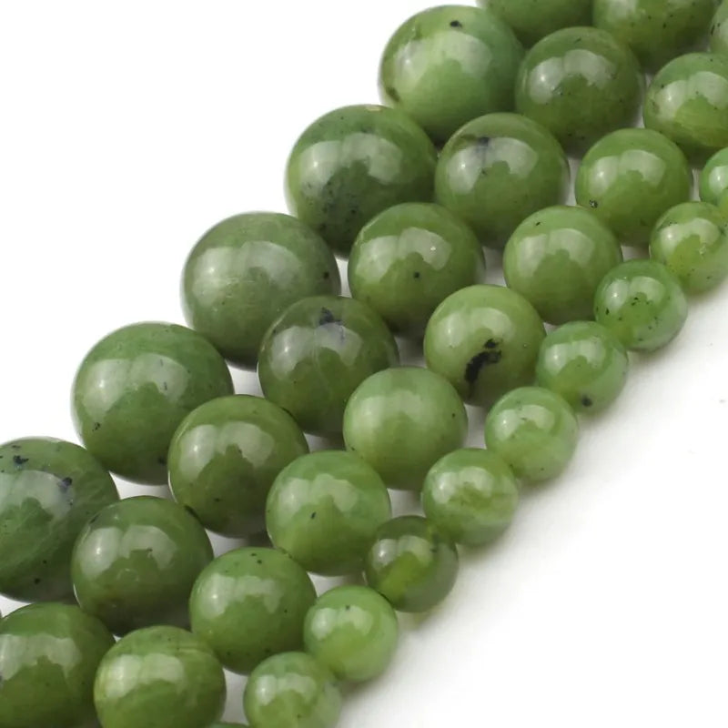 Wholesale 7.5 Inch Natural Stone Green Canada Jades Round Loose Beads for Jewelry Making
