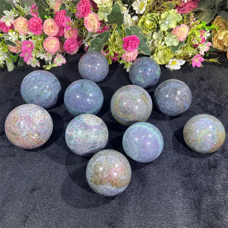 Factory Price Ruby Kyanite Ball Natural Healing Stone Ruby Fuchsite Sphere for Meditation