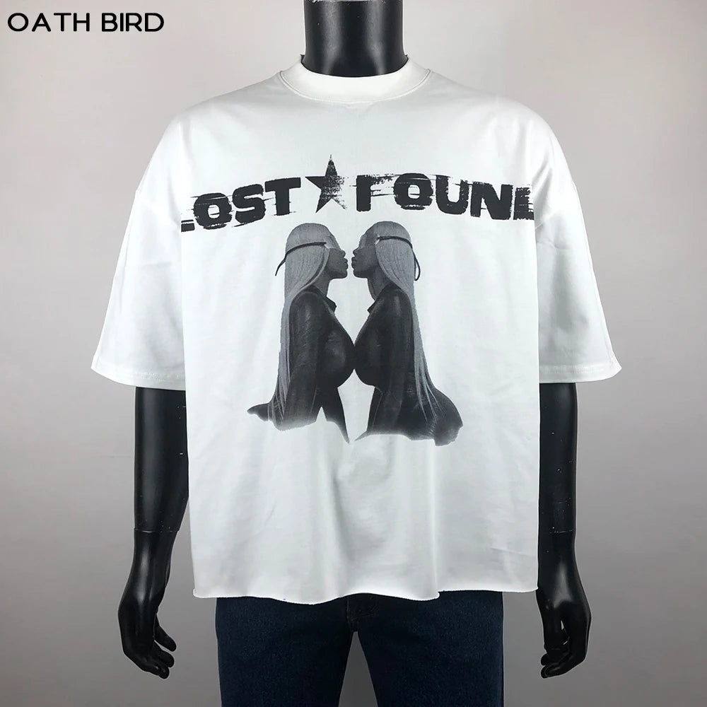 Custom DTG Printing Heavyweight Cotton Crop Top for Men Oversized Dropped Shoulder Raw Cut Hem Mock Neck Tshirt Boxy Fit T shirt