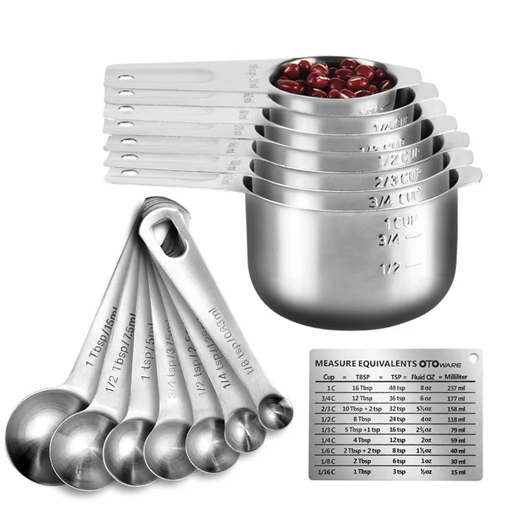 14/15 Pieces Stainless Steel Professional Measuring Cups and Spoons Set