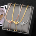 VKME  18K Gold Plated Butterfly Necklace Stainless Steel Snake Bone Chain Butterfly Pendant Necklace