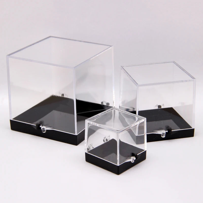 Custom Black-Bottom Clear Plastic Stone Storage Box Adjustable Height Sizes S/M/L for Loose Crystal Mineral Jewellery Display