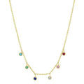Boho Jewelry 925 Sterling Silver Women Gold Multicolor Mini Bezel Dangle Necklace Choker