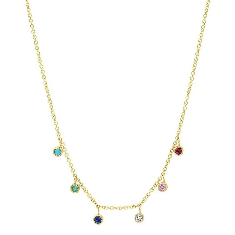 Boho Jewelry 925 Sterling Silver Women Gold Multicolor Mini Bezel Dangle Necklace Choker