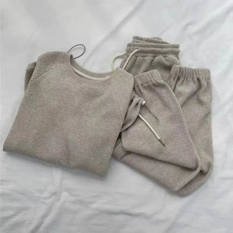 Custom Waffle Sweatshirt Set Wholesale Sweatpants and Hoodie Set Unisex 2026 Women Summer Sets Two Piece