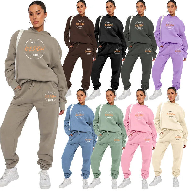 Custom Logo Autumn Winter Fashion 2 Piece Set Jogger Set Oversize Pullover Sweatsuit Hoodie Sportswear Tracksuit