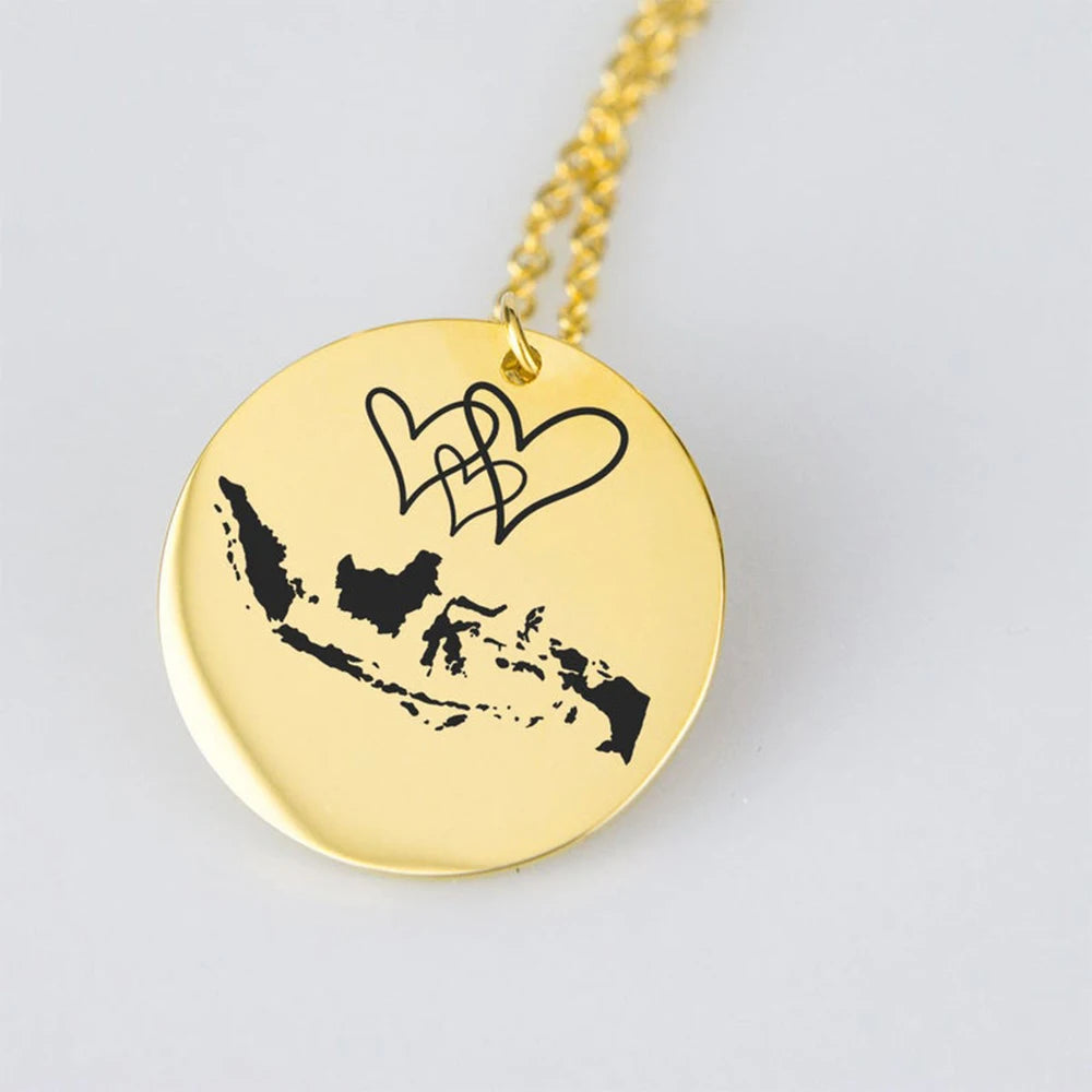 Round Mapa Du Mondo Custom Necklace Jewelry Joyeria De Acero Inoxidable Jewelry Necklace Woman Fashion Jewelry Necklace Set