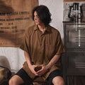 Men Casual Loose Hollow Out Retro Fashion Vacation Shirt Korean Short Sleeve Shirt