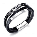 Hot Style Multi-Layer Braided Men's Fashionable Stainless Steel Magnet Buckle Bracelet with Customizable Logo in Stock