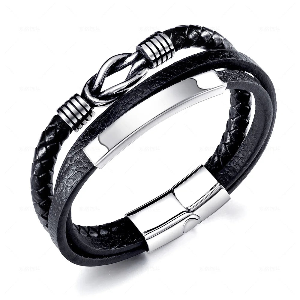 Hot Style Multi-Layer Braided Men's Fashionable Stainless Steel Magnet Buckle Bracelet with Customizable Logo in Stock