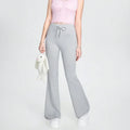 Lady's Pant Solid Knot Flare Leg Sweatpants High Waist Pant Elastic Waistband Sweat Pant With Drawstring Slim Fit