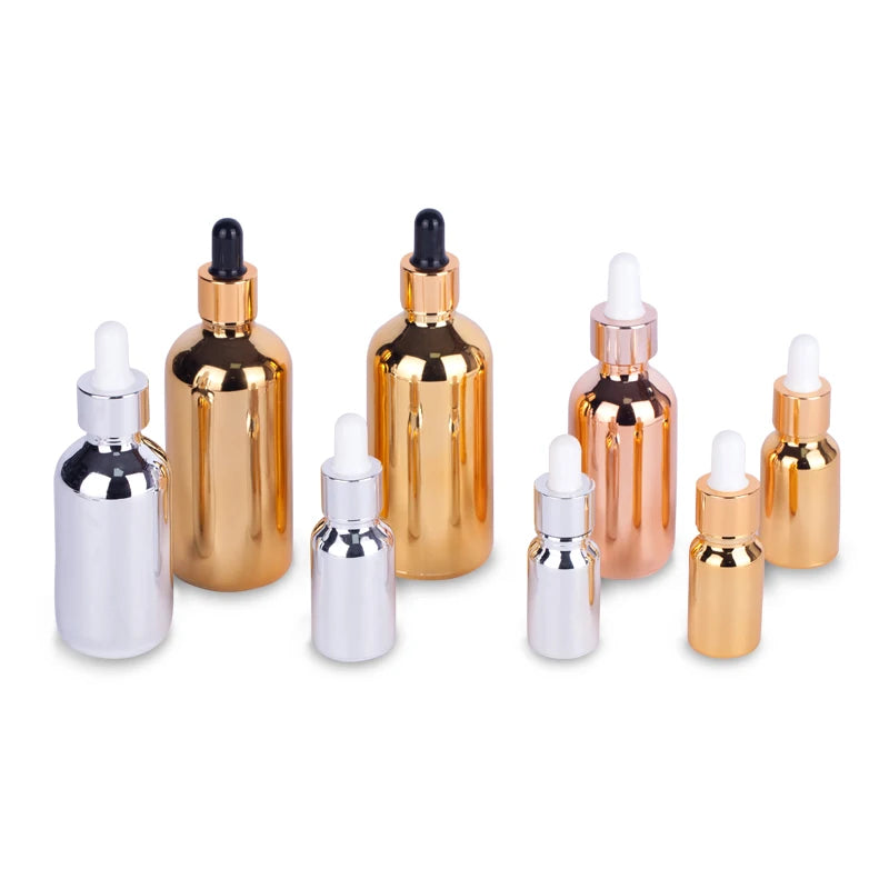 Metallic Gold/Rose Gold Dropper Bottles - 10/15/30/50/60/100ml - Empty Serum/Oil Vials