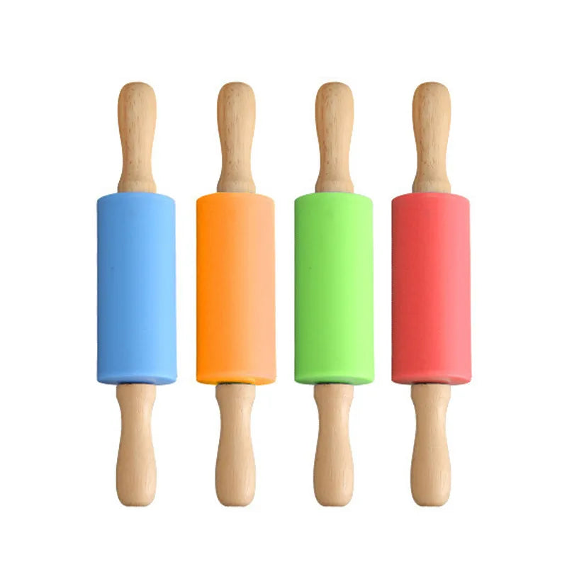 Solid Wood Handle Roller Non-stick Kitchen Baking Silicone Rolling Pin