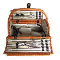 4-Person Woven Picnic Basket in Wicker Style with Coolbags Lid Lock and Tableware for Kitchen and Living Room Use for Camping