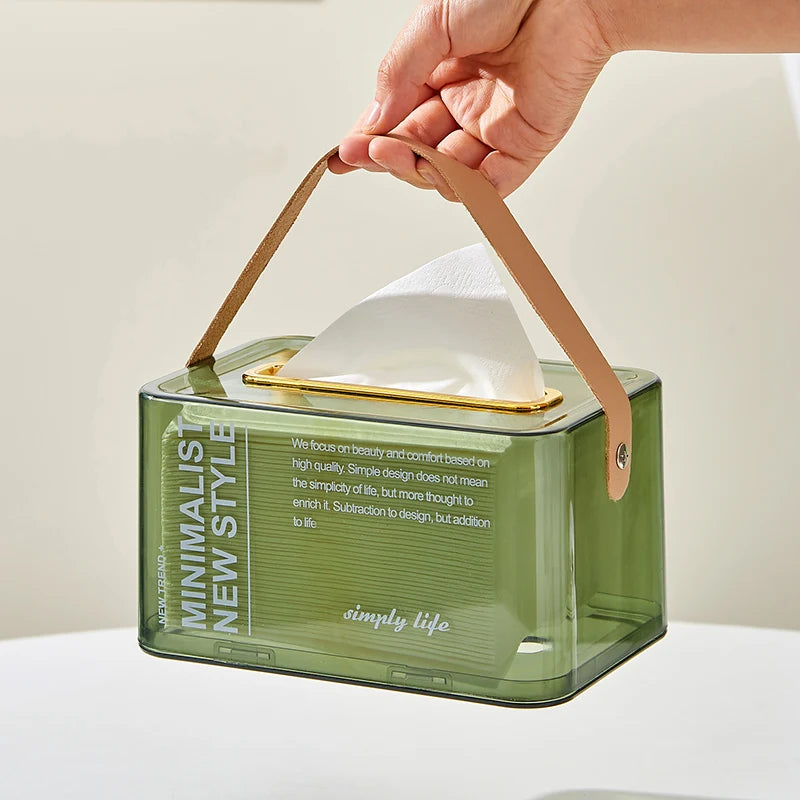 Hot Luxurious Handle Design Rectangular Transparent PET Napkin Holder Paper Towel Box Tissue Box Holder