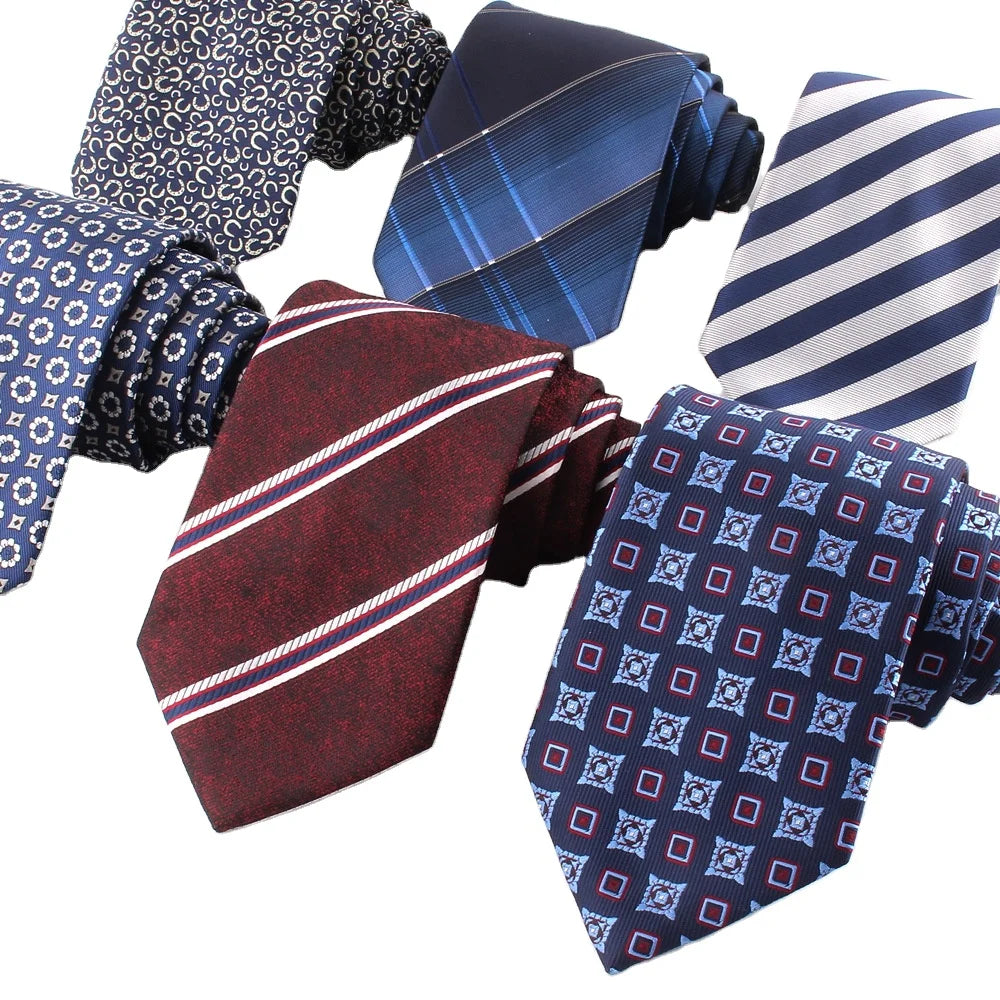 Striped Jacquard Blue Neck Ties for Men Polyester Skinny Necktie Boys Slim Tie for Business Casual Suits Necktie Wedding Gravata