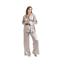 Custom Silver Grey Silk Sleep Wear 100% Pure Silk Pajamas Set Women Silk Pajamas with Long Sleeves and Long Pants