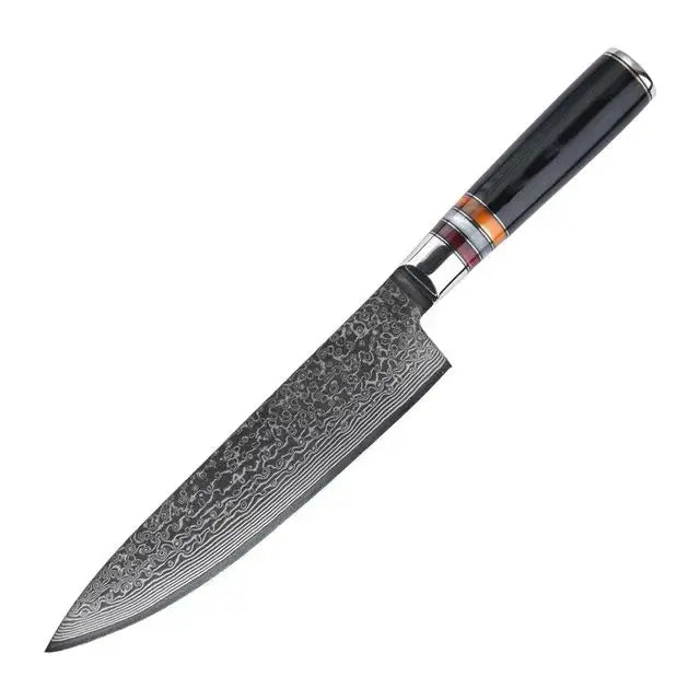 8-Inch 67 Layer Damascus Steel Blade Kitchen Chef Knife Carbon Steel Acrylic Decoration Wood Handle New Product