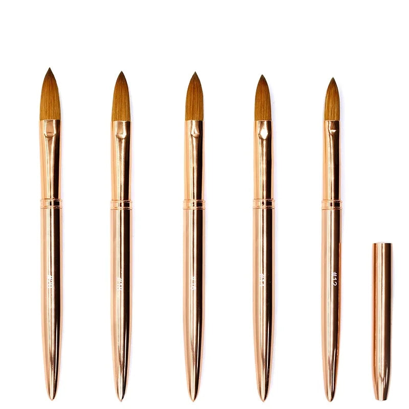 Rose Gold Metal Handle Kolinsky Hair Nail Art Brush Luxury Customized Logo Crimped Head Different Sizes#14-#20