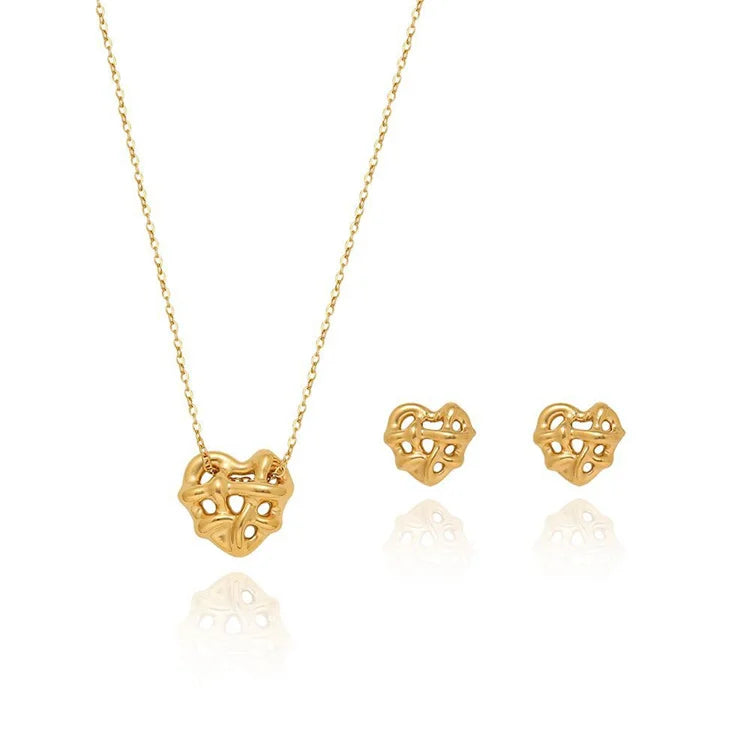 Dainty love Jewelry Stainless Steel Heart Necklace Earring Heart Jewelry Set