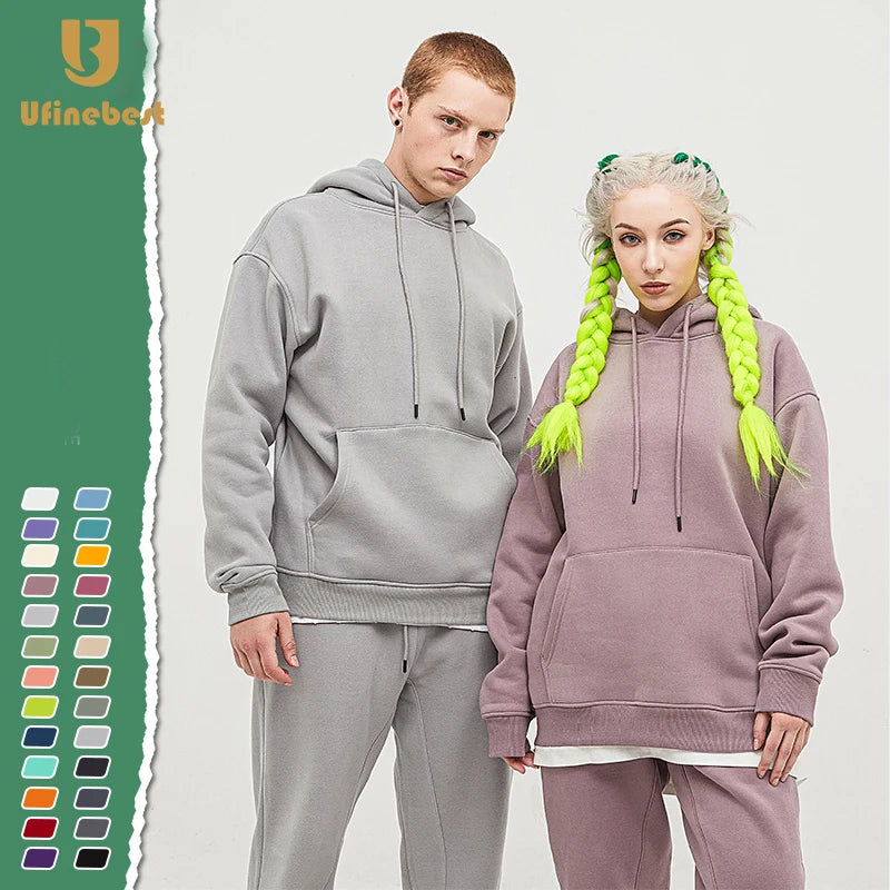 Unisex Custom Fleece-Lined Long Pullover Sweatshirts Solid Color Men's Pullover Hoodie for Winter Wear