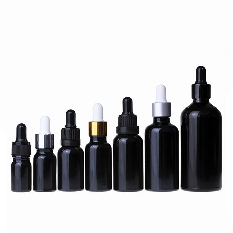Hot Sale Empty Essential Oil Dropper Glass Bottles  30ml 50ml 100ml Black Serum Cosmetic Packaging