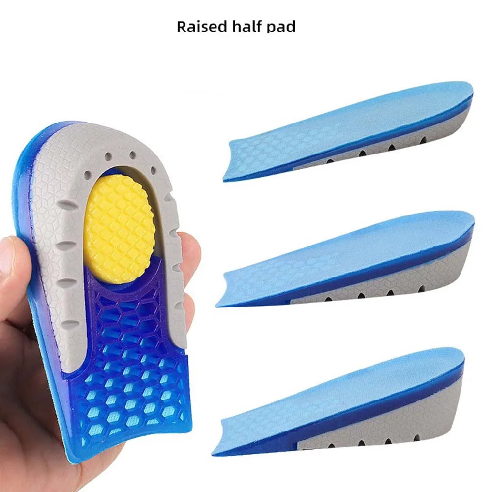 PU Material Height Increase Insoles with Internal Half Cushion Hard Rubber Support Shock Absorption Blue