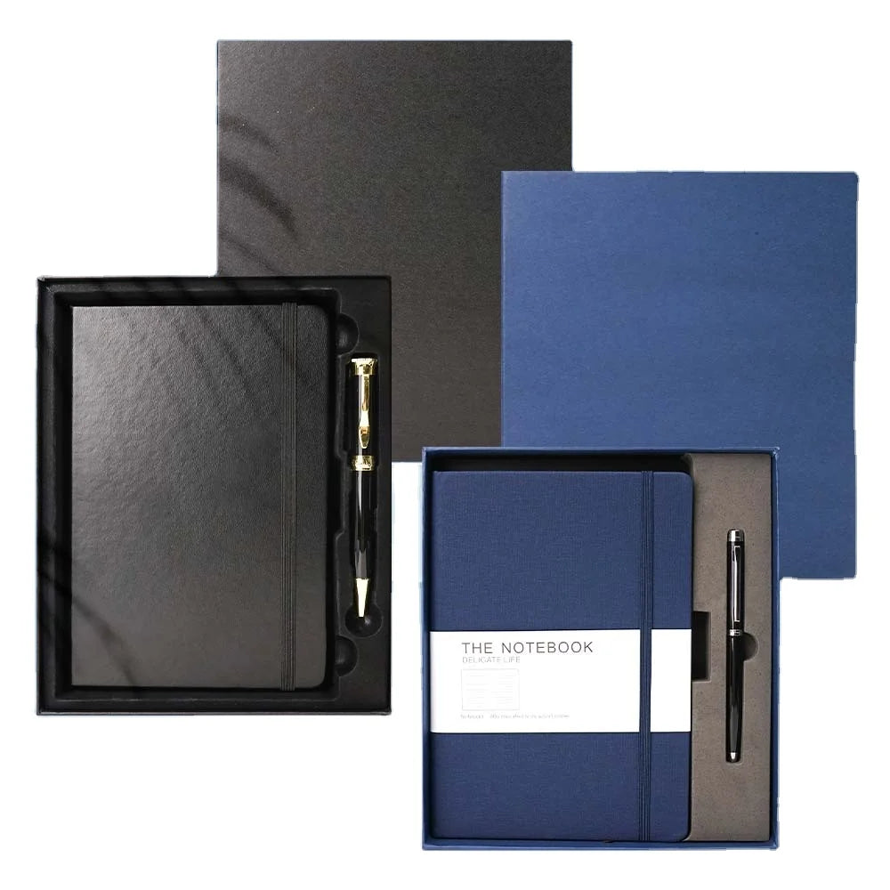 Custom Pu Business Set Diary Notebook and Pen Luxury Gift Set Personalized Rigid Cover Spiral Notebook