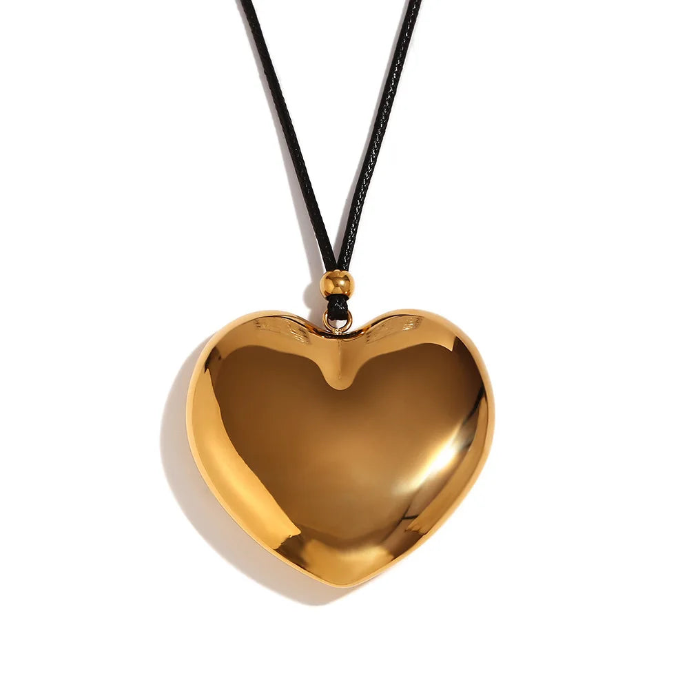 BJG0371N Trendy 18K Gold Plated Rhodium Plated Stainless Steel Heart Pendant Necklace with Aperture Setting