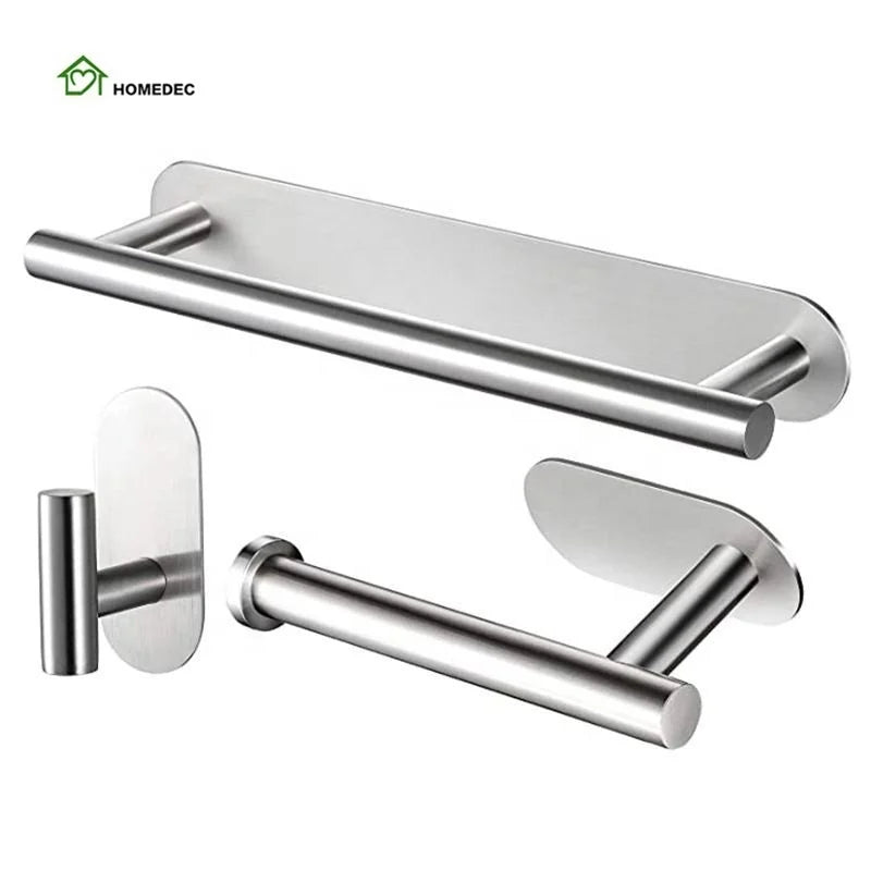 Hot Sale Modern Eco-Friendly Stainless Steel Three-piece Bathroom Rack Set Adhesive Hardware Accessories Including Towel Holder