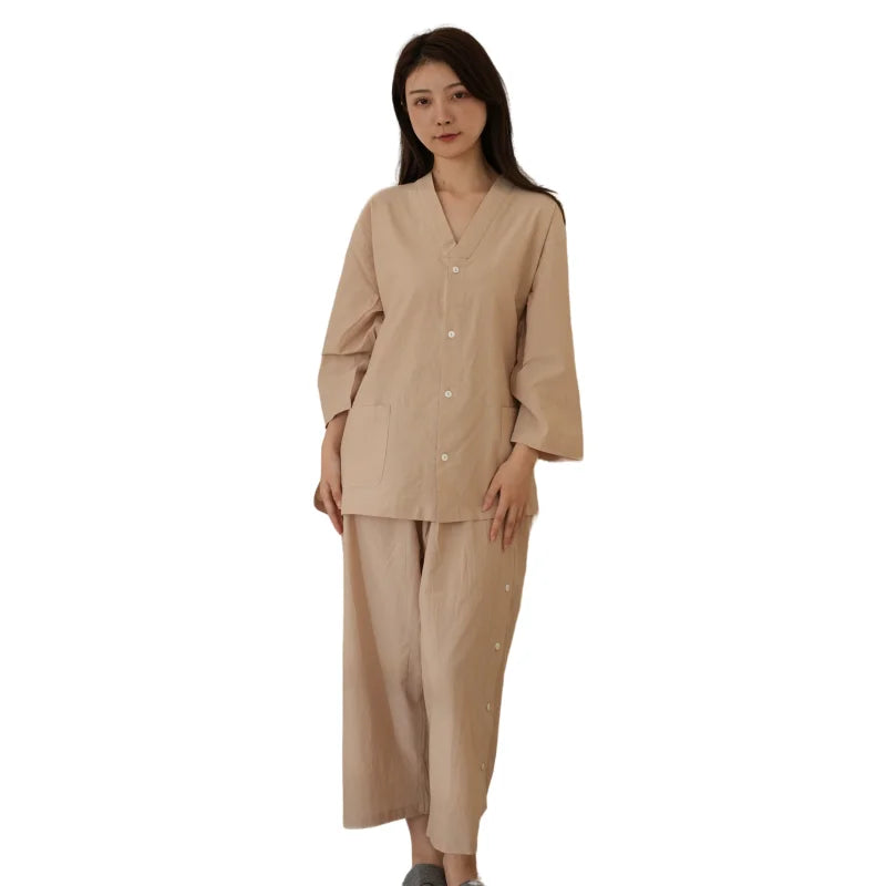 Men and Women Two-Piece Suit Japanese Style Sleepwear Cotton Bathrobe Pajama Kimono Yukata
