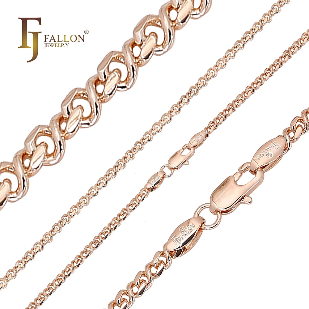 2.3mm+ FJ Fallon Fashion Jewelry Infinity 8 Twisted Link Chain Plated in Rose Gold Brass Based Pro Split