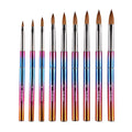 Zhizhuang Professional Colorful Pinceles Kolinski Nails Metal Handle Portable Size 10 Nails Art Crimped Pure Acrylic Nail Brush