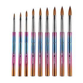 Zhizhuang Professional Colorful Pinceles Kolinski Nails Metal Handle Portable Size 10 Nails Art Crimped Pure Acrylic Nail Brush