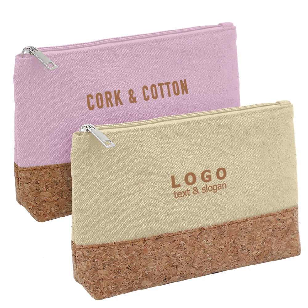 Natural Cork Canvas Cosmetic Toiletry Bag With Personalized Logo Custom Eco Cotton Cork Makeup Organizer Gift Pouch Bag