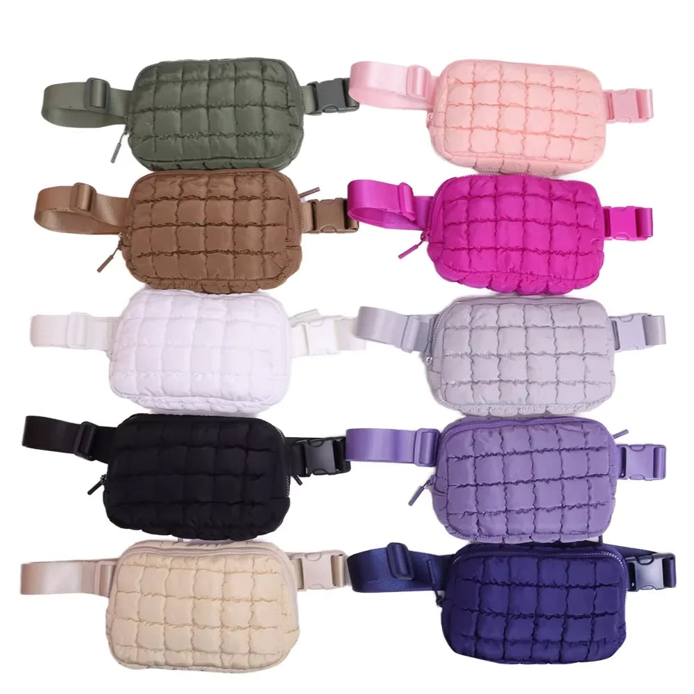 2024 Factory Wholesale Customization Winter Down Cotton Grid Puffy Crossbody Fanny Pack Puffer Warm Waist Pouch Chest Bag