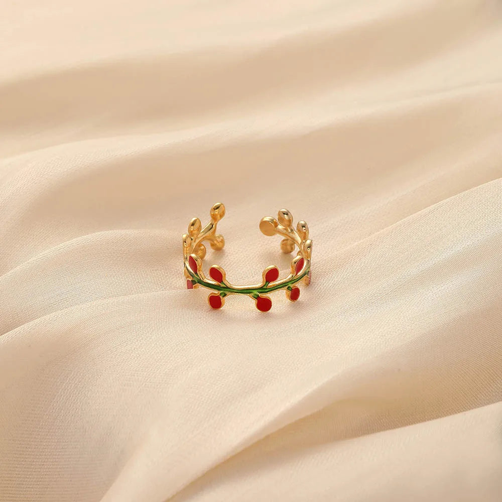 Beimai OEM Ring Wholesale Colorful Flower Vine Branch Stainless Steel Gold-plated Open Adjustable Ring
