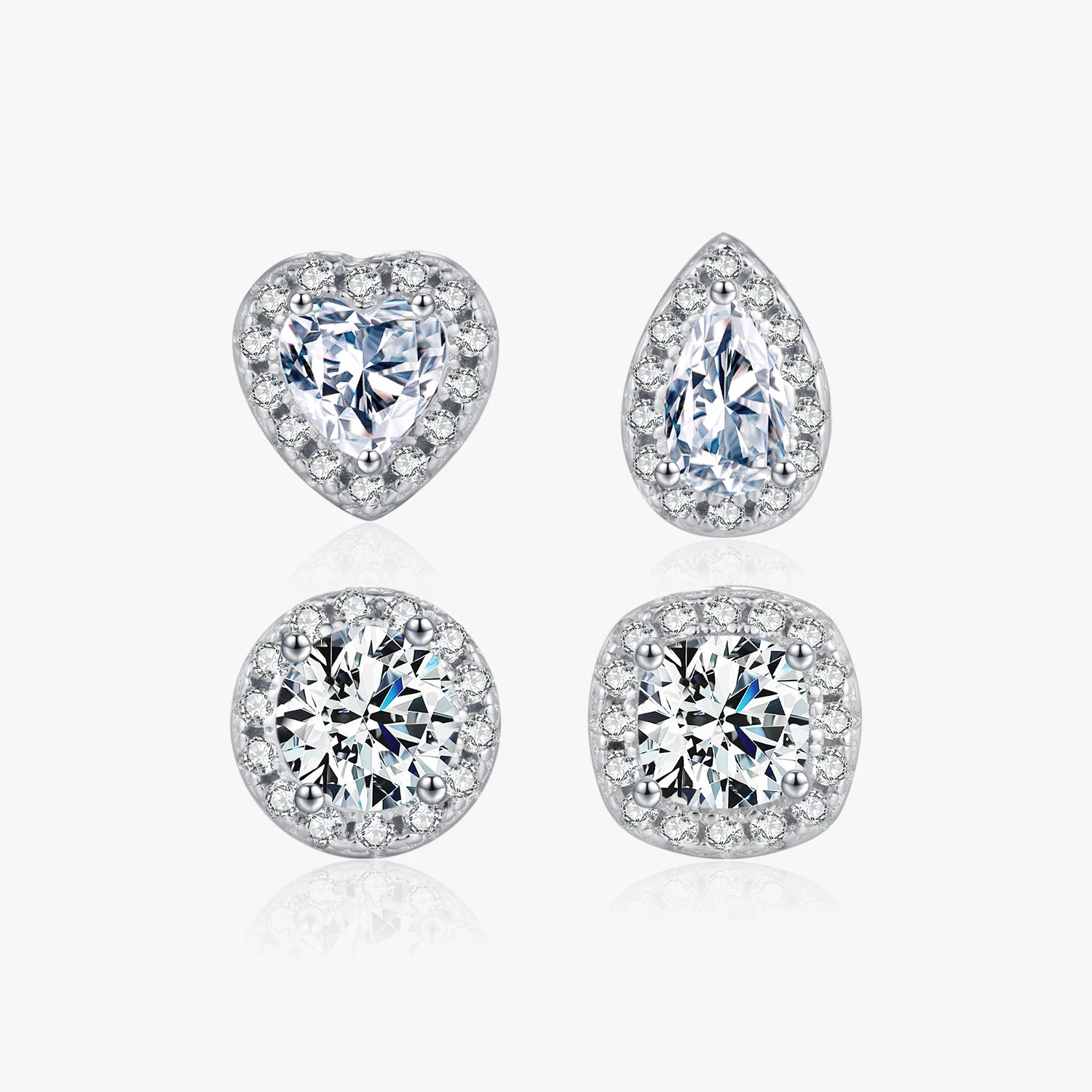 D Color Heart Pear Square Moissanite Stud Earrings 925 Sterling Silver Lab Diamond Earrings for Women Wedding Fine Jewelry