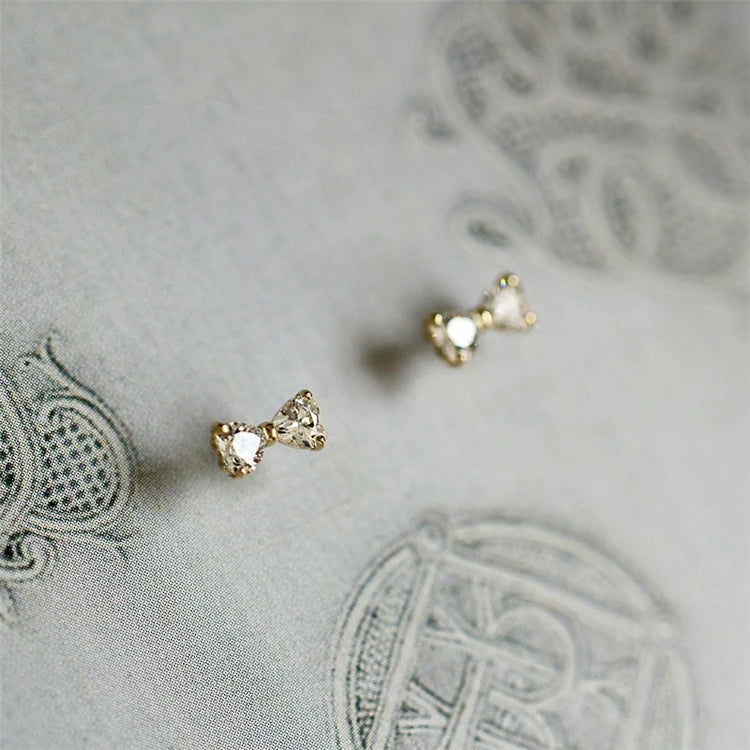 18k Gold Plated Stud Cubic Zirconia Jewelry Earrings Sterling Sulver Gold Bow Earrings