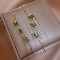 Female S925 Silver Needle Simple Zircon Earrings Crystal Square Tassel Ear Line Luxury Green Rhinestone Glass Beads Earring